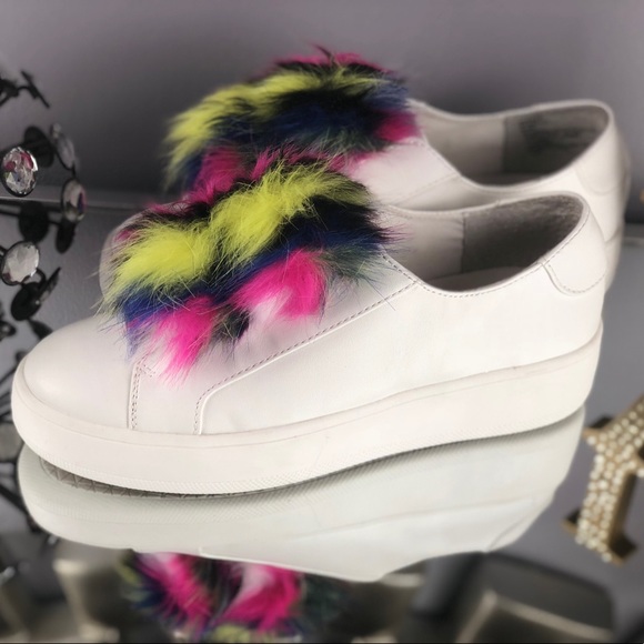 Steve Madden White Multicolor Fur Ball Sneakers - Picture 6 of 8